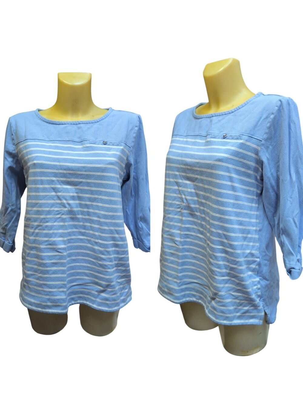 CROFT & BARROW Blue And White Striped ¾ Long Sleeve Shirt